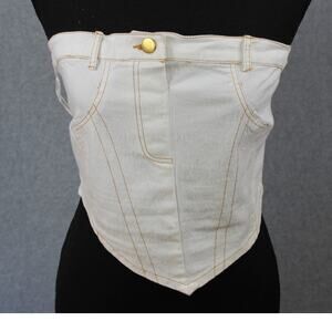 La Armario Cream Corset Demin Top Stretch‎ Size Large NWT